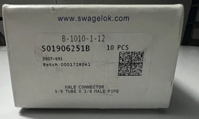 NEW SWAGELOK B-1010-1-12 5/8"Tube x 3/4" MNPT Brass Tube Adapter  (10pk)