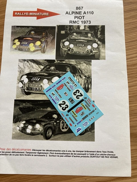Planche De Décalcos 1/16 Alpine Renault A110 Nicolas Rallye Du Maroc 1973