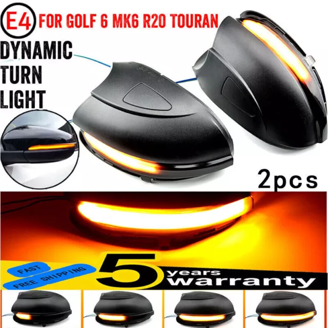 2X Dynamic LED Mirror Turn Signal Light for VW Golf MK6 GTI 6 R20 MKVI Touran~