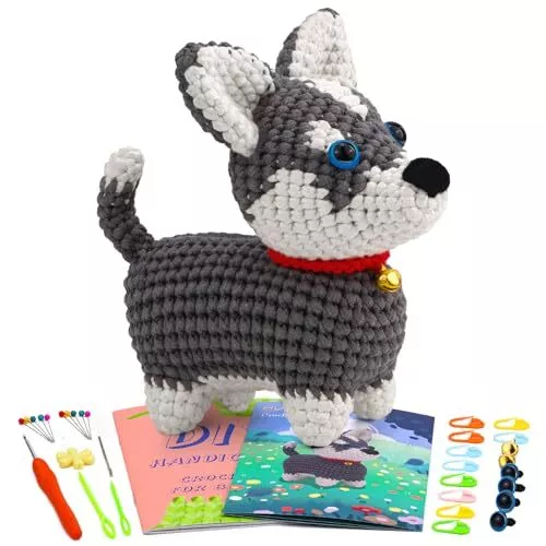 Kit de crochet para principiantes, kit de animales de ganchillo, crochet completo gris para arrancar
