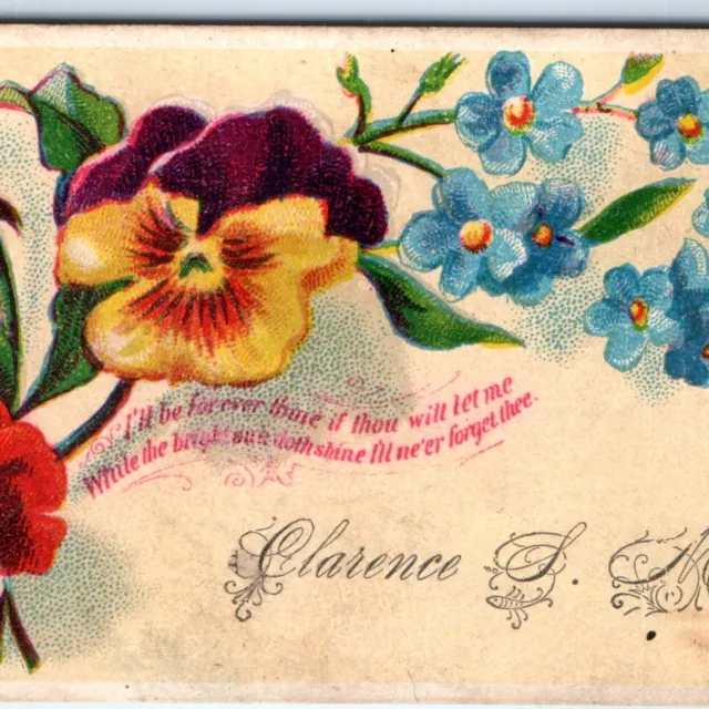 c1880s Calling Card Name Clarence Marcy Trade Card Poem Flower Business Vtg C31