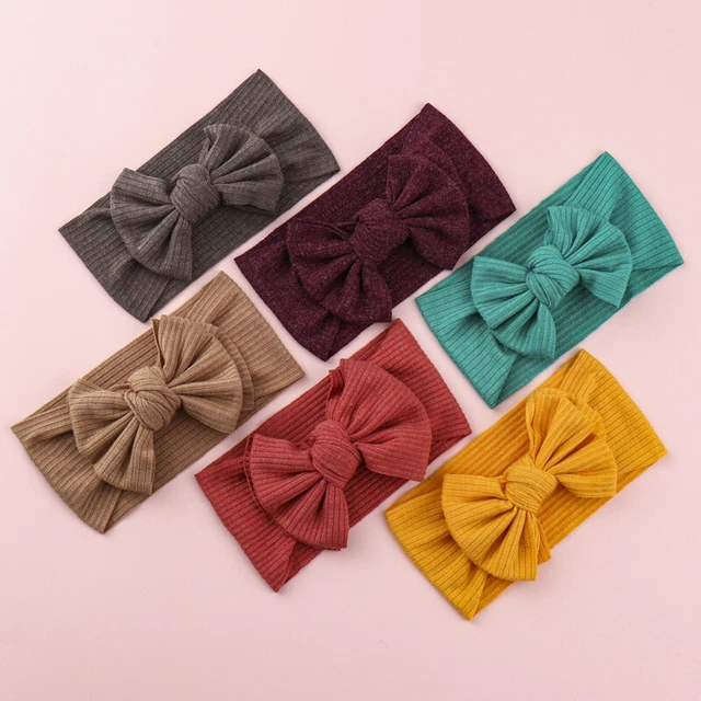Knitted Striped Fabric Knot Bow Headband Baby Girls Head Wrap Solid Color 1PC