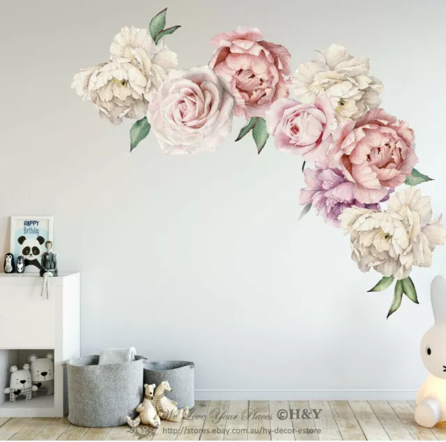 Peony Flowers Wall Sticker Art Nursery Decals Kids Room Home Decor Mural Gift