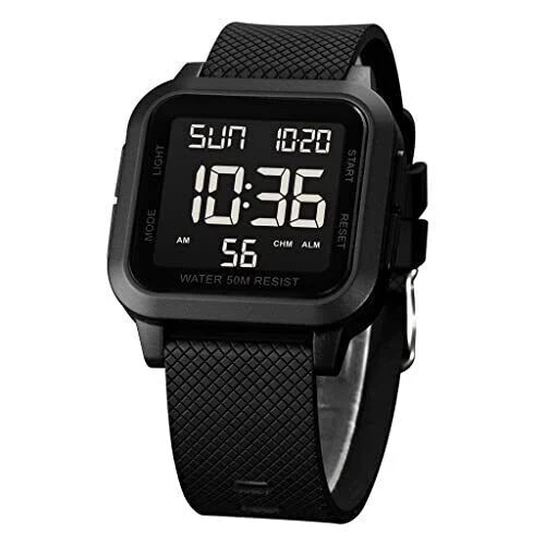 SQUARE MENS DIGITAL Watch Big Numbers Dial Large Face Waterproof LED