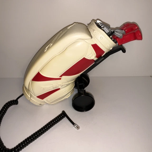 GOLF BAG HOME Phone Corded Rolling Cart Tan Landline Retro Vintage