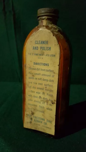 VINTAGE RARE - THE FIRESTONE TIRE & RUBBER CO. 3-G-18 Cleaner and Polish Bottle