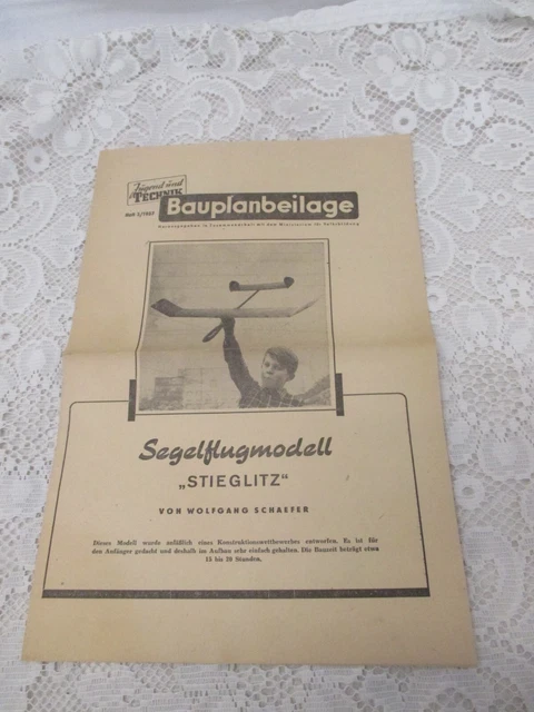 1957 DDR Jugend und Technik BAUPLANBEILAGE STIEGLITZ  (unbenutzt - komplett)