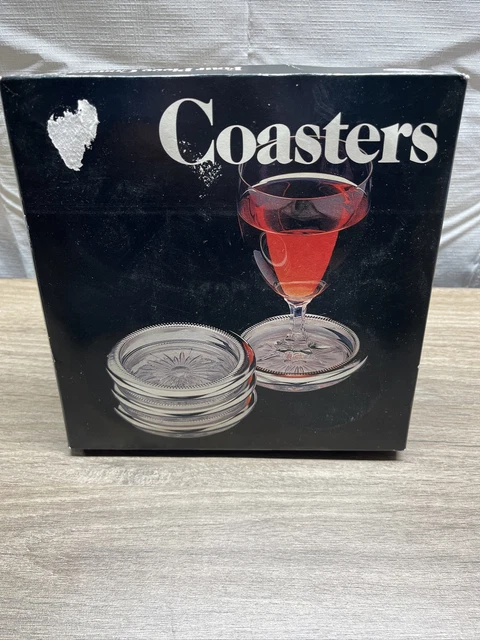 Leonard Vintage Crystal and Silverplate Coaster Set, Original Package. Set Of 4