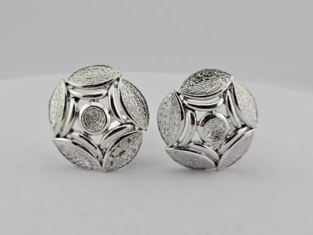 Vintage Estate RETRO STYLE Silver Tone Clip On Earrings SEE VIDEO!