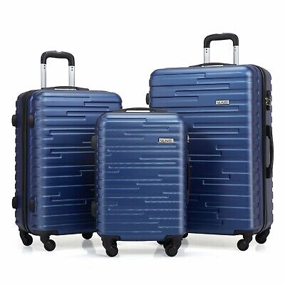 3 Piece Set Luggage Set ABS Trolley Hard Shell Suitcase w/Spinner Wheels Blue