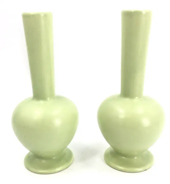 Vintage Royal Haeger Vases Pair Of Two Light Green Matte Genie Bud Vase MCM 9 In