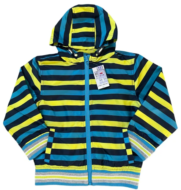 Boys Girls Stripped Blue & Yellow Hooded Jacket Raincoat Mac Age 3,4,5 & 6yr