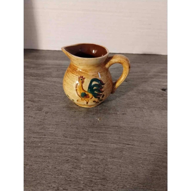 2 1/2" Pennsbury Potteries Amish Folk Art Rooster Creamer Miniature Pitcher