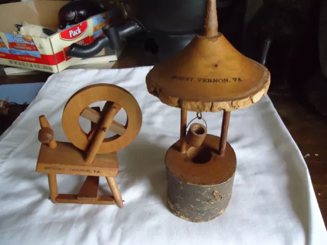 Vintage Souvenirs / wood Mt Mount Vernon VA spinning wheel & Water Well