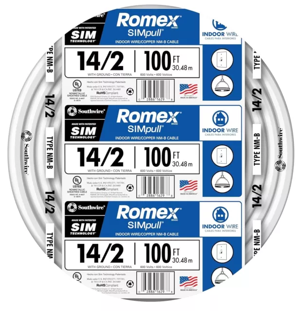 Southwire 100-ft 14/2 Romex SIMpull Solid Indoor CU NM-B W/G - Free Shipping