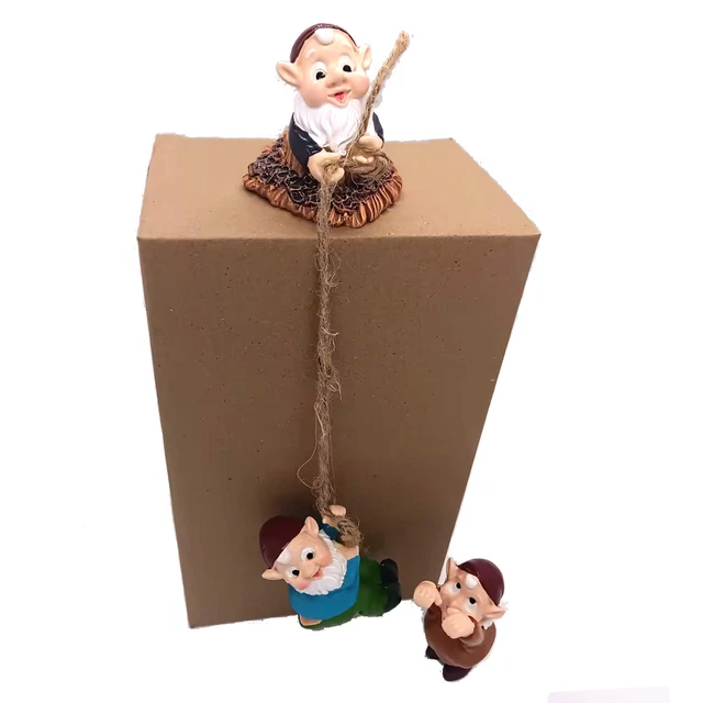 Outdoor Climbing Gnome Hanging Rope Garden Tree Ornament Statue Sculpture Decor