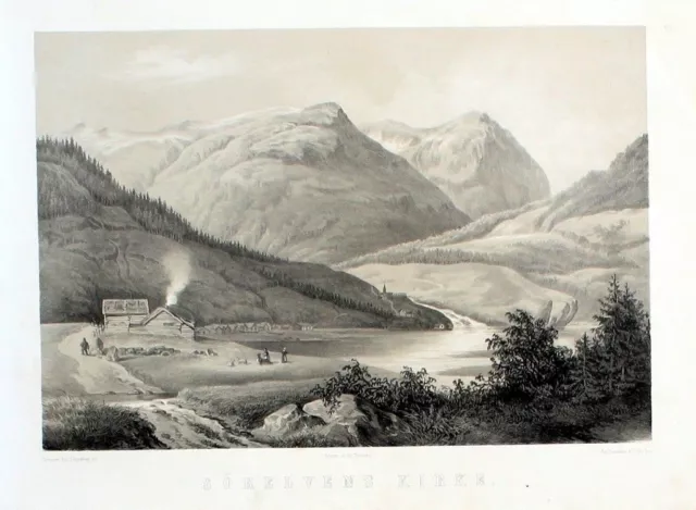 1850 - Sorelven Church Norway Norwegen Lithographie