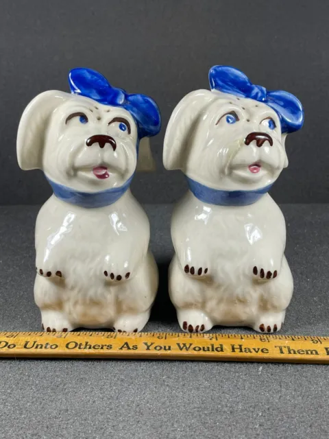 Shawnee Pottery Mugsy Dogs 1940’s Ceramic Large Salt And Pepper Shakers 5" Tall