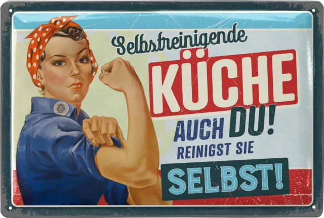 Retro Blechschild Küche vintage Schild mit Spruch Wanddeko Metallschild 20x30cm