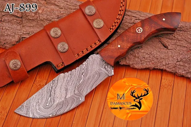 Custom Handmade Forged Damascus Steel Blade Tracker Hunting Camping Knife  899