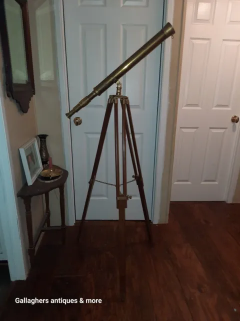 Vintage Brass Telescope Harbor Master Nautical Wooden Tripod Stand Telescope
