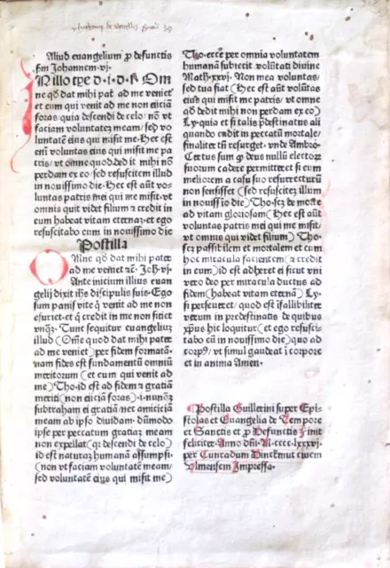 Incunabula double leaf Postilla,Bible explanations,Guillelmus,Ulm,1486.#91f 3