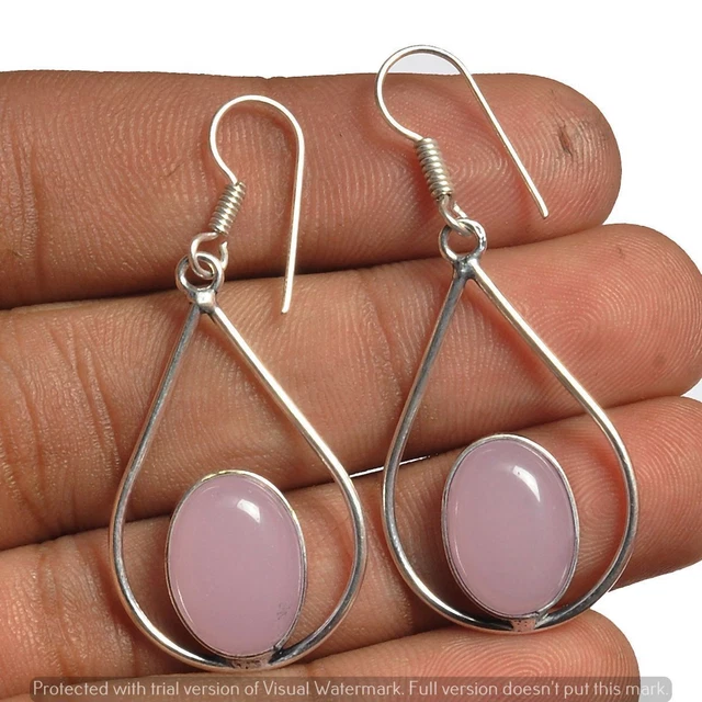 Rose Quartz Earring 925 Sterling Silver Plated Earring Jewelry EE-01-6174