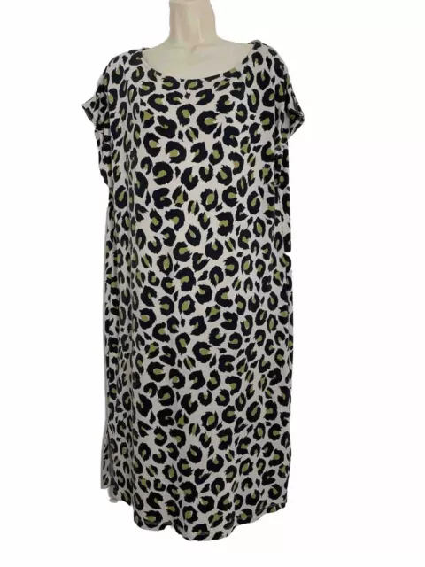 Jaeger Women’s green black white Leopard Print Cold Shoulder  Shift Dress Large