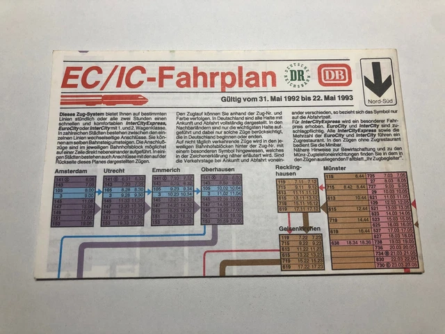DB EC/IC-FAHRPLAN 1992/93 Foldable German Train Timetable [Germany] £5. ...