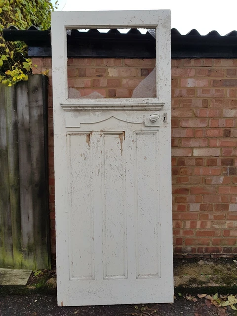 Near antique 1926 Internal Wooden Porch Door, broken glass panel No.6 in Harrow