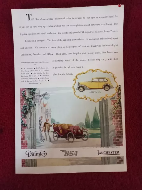 Daimler-BSA-Lanchester Original Colour Vintage Car Advert ~1942~ (13" x 9")