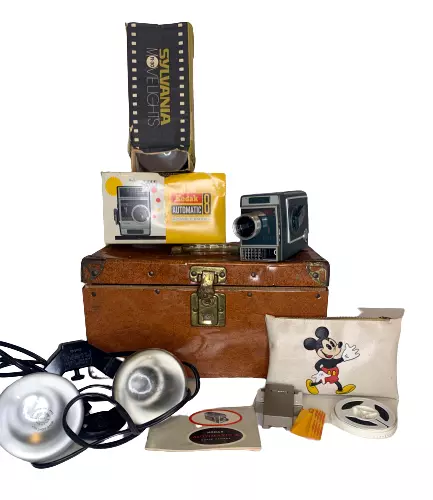 Vintage Kodak 8mm Movie Camera Automatic Lot With Disney Slides Manual And Box