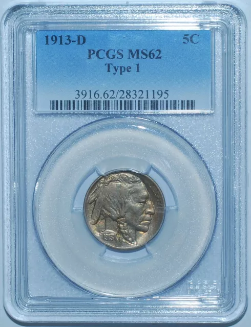 1913 D PCGS MS62 T1 Type 1 Buffalo Nickel