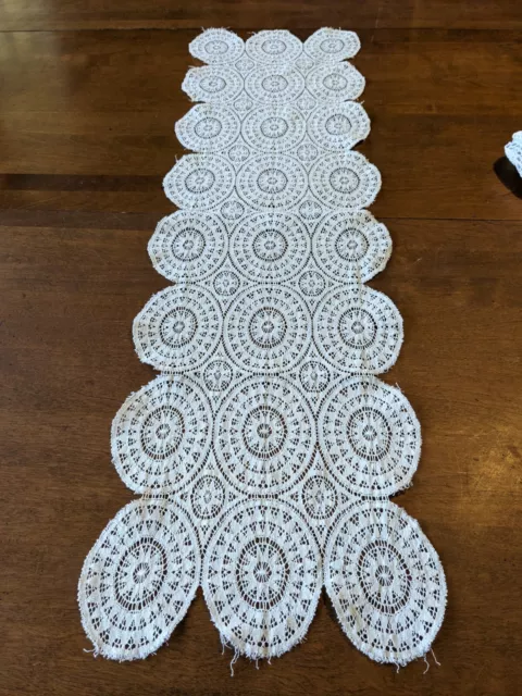 Vintage Cotton Table Runner or Dresser Scarf Doily 11" X 39"  white