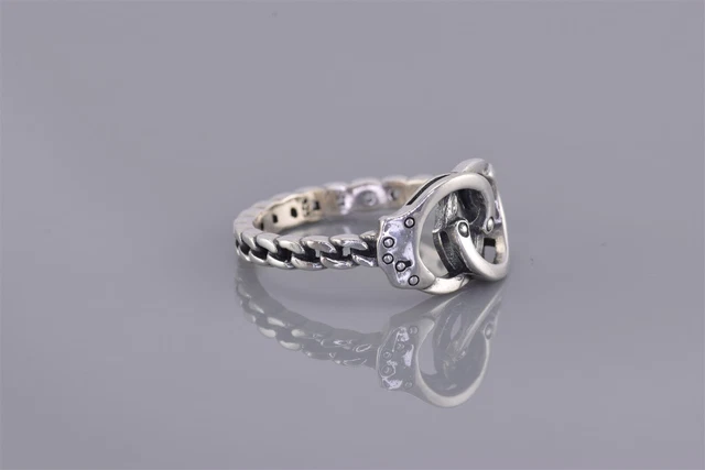 Silver Phantom Sterling Silver Handcuffs Linked Band Ring 925 Sz: 8 2