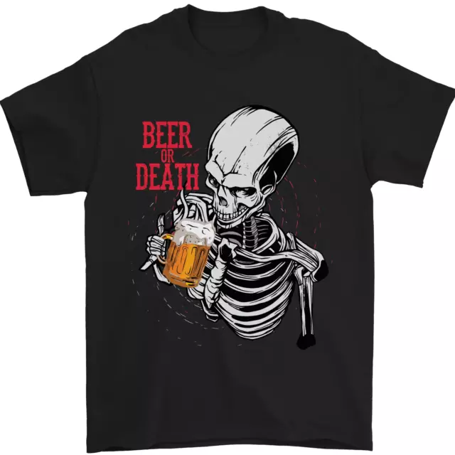 Beer or Death Skull Funny Alcohol Mens T-Shirt 100% Cotton