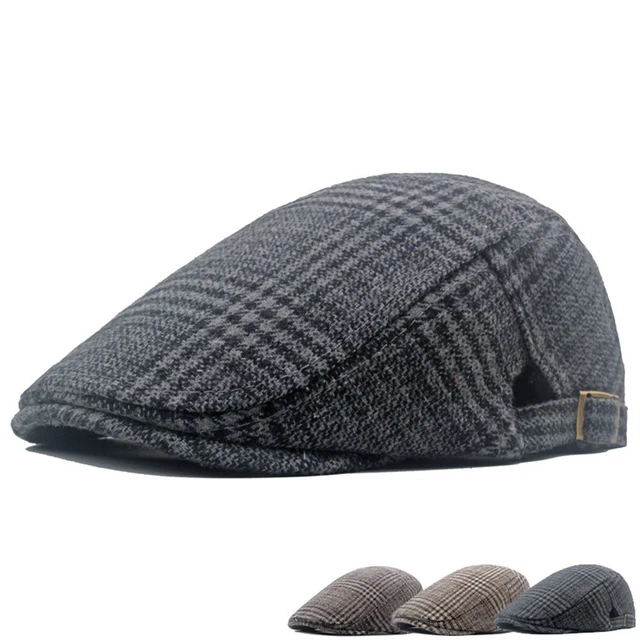 Elegant Men's Newsboy Beret Hat Gray Herringbone Cap Casual Clothing Matching