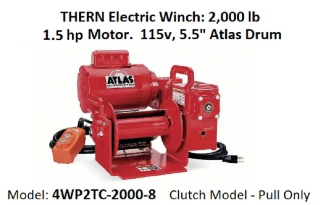THERN - 4WP2TC-2000-8 Electric Winch 1-1/3HP 115VAC W/ Power Cables