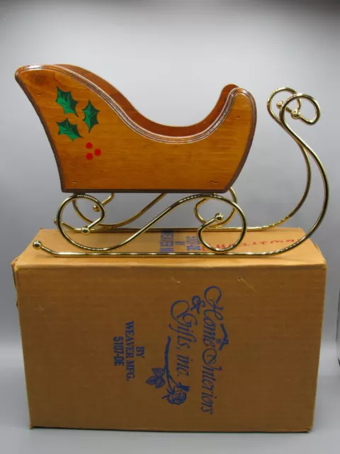 Vintage HOMCO Home Interiors Christmas Santa Sleigh Wood & Brass in Original Box