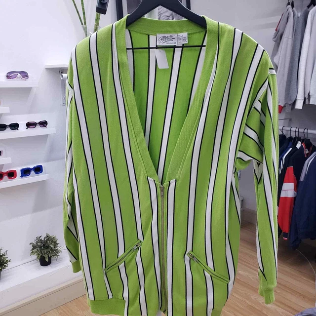 Vintage Half Zip Lime Green White Stripe Cardigan Sweater Brass Plus Nordstrom