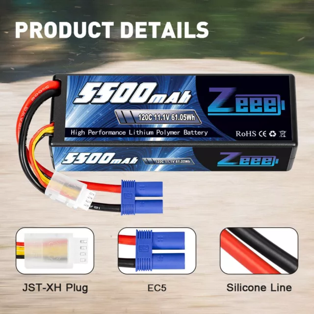 2X Zeee 3S LiPo Akku Batterie 11,1V 120C 5500mAh Hardcase EC5 für RC Auto Boot 3