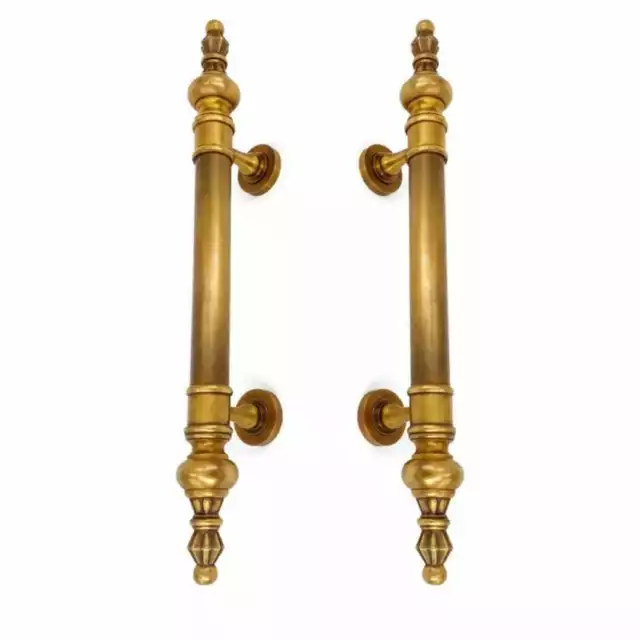 2 large DOOR handle pulls solid SPUN hollow brass vintage aged old style 19 " B