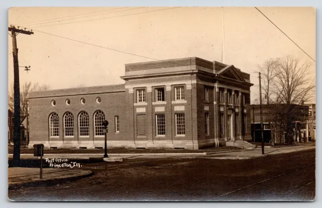 Princeton Illinois~US Post Office~Keep Right~Car Garage Down Street~c1915 RPPC