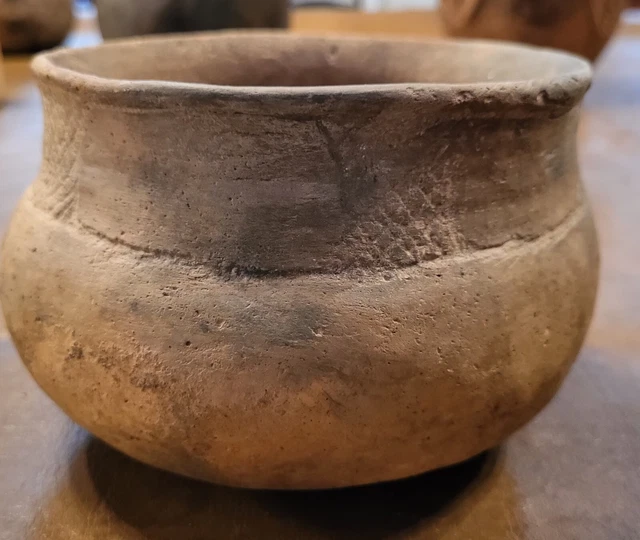 Solid Poyner Engraved Caddo Bowl Ancient American Indian Pottery -Unusual  Shape