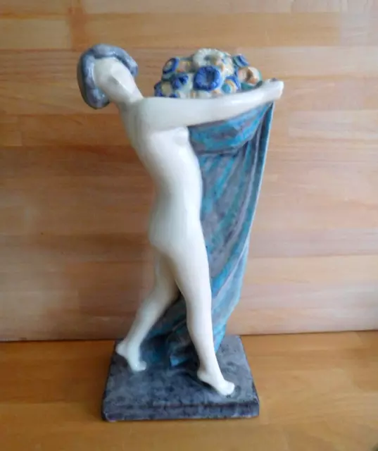 Large Art Deco French L Rossat For Etling Female Nude Ceramic Signed Figure