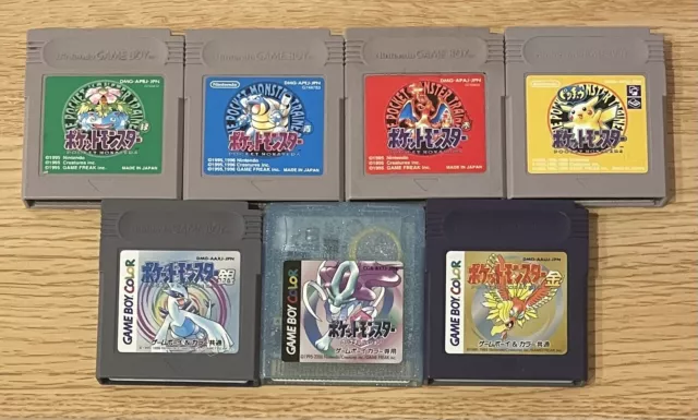 Nintendo GameBoy Lot 7 Pokemon Crystal Blue Yellow Red Green Gold Silver Japan