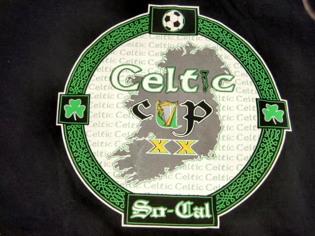 T-Shirt, SO-CAL SOCCER CELTIC CUP XX Black L White Green Irish Harp Shillelagh !