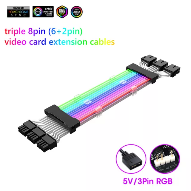 fr 5V 3Pin Extension Cable ATX 24pin 24cm PSU Extension Cable for Power Supply U