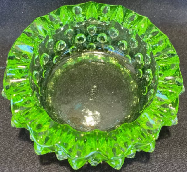 Green Vaseline glass Hobnail Pattern ashtray candle holder uranium smoking round
