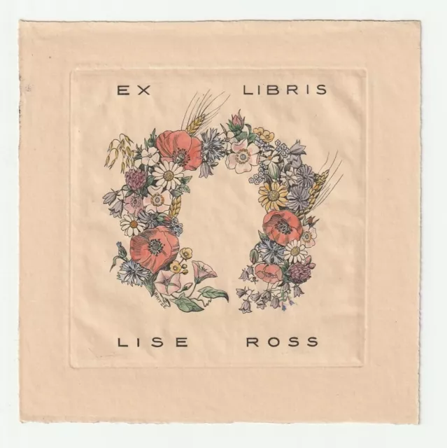 JOHANNES BRITZE: Exlibris für Lise Ross, Blumenkranz